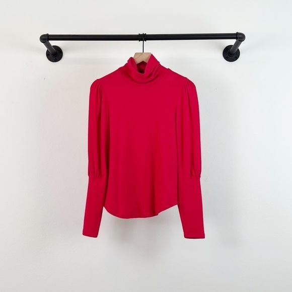 NWT Anthropologie Puff Sleeved Cozy Turtleneck Top in Hot Pink - Picture 4 of 8